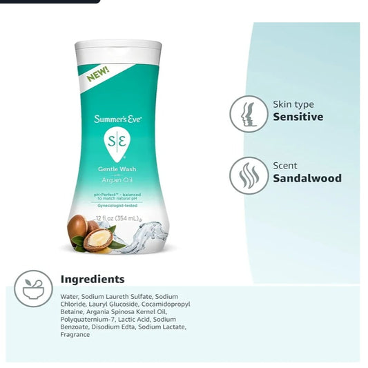πΈ Summerβs Eve Essential Botanicals Gentle Wash β Argan Oil (Pack of 2, 12 fl oz each)