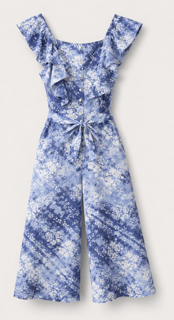 Justice Blue Floral Flutter Sleeve Jumpsuit