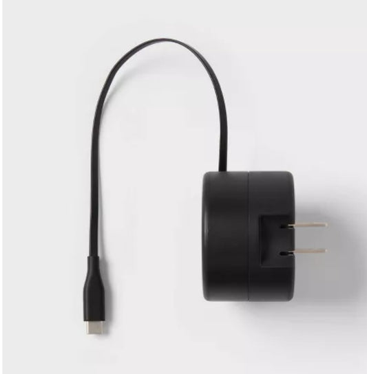 ππ€ Heydayβ’ USB-C Wall Charger with Retractable Cable β Black