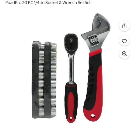 🔧 RoadPro 20-Piece Socket & Wrench Set – 1/4" Drive