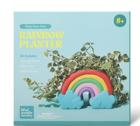 Mud Puddle Society™ Paint-Your-Own Rainbow Planter Kit – DIY Ceramic Craft (Ages 8+)