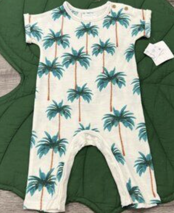 👶 Grayson Mini Baby Romper – Palm Tree Print (0–3 Months)