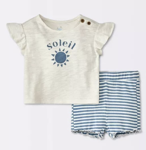 👶 Cloud Island Baby Girls’ Soleil T-Shirt & Shorts Set – 0–3M