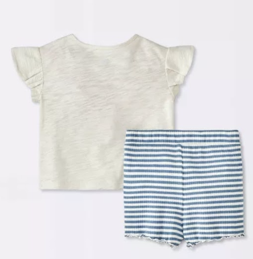 👶 Cloud Island Baby Girls’ Soleil T-Shirt & Shorts Set – 0–3M