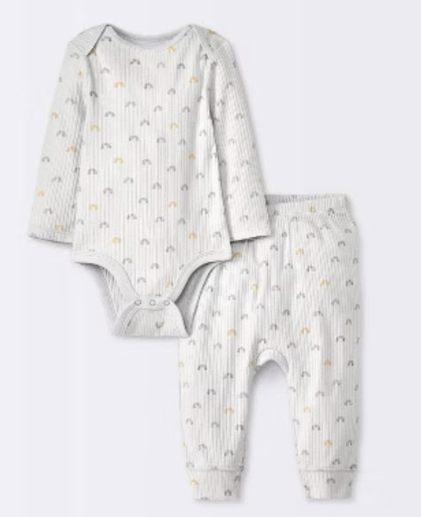 🌈 Cloud Island Baby 2pc Rainbows Ribbed Set – 12M