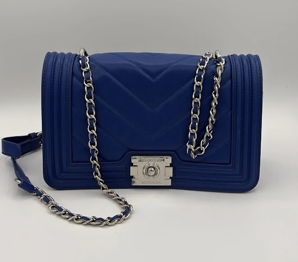 Quilted Chevron Chain Crossbody – Cobalt Blue