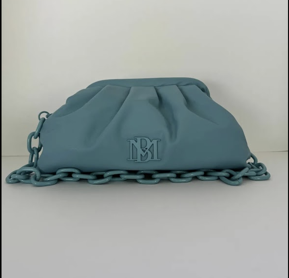 Soft-Matte Pleated Chain Clutch – Seafoam