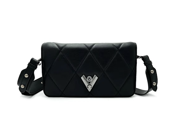 Diamond-Quilt Crossbody – Black (Silver Hardware)