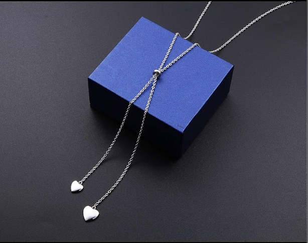 💖 Sterling Silver Double Heart Drop Necklace