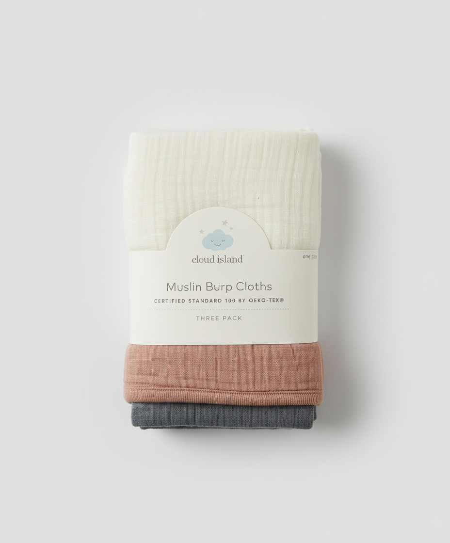 🌙 Cloud Island Muslin Burp Cloths – 3 Pack