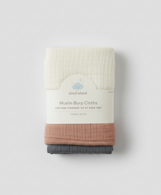 🌙 Cloud Island Muslin Burp Cloths – 3 Pack