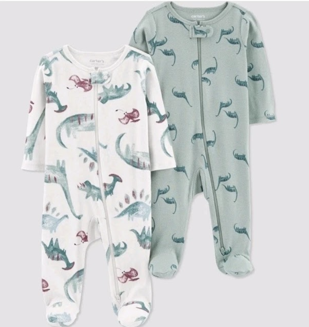 🦕 Carter’s Dinosaur Footed Sleepers – 2 Pack (3 Months)