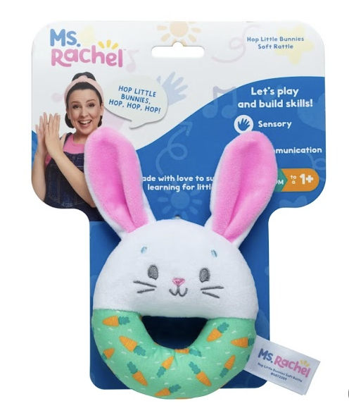 Ms. Rachel “Hop Little Bunnies” Soft Rattle – Baby Sensory Toy (1+)
