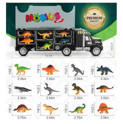 🦖 MOBIUS Toys Dinosaur Truck Carrier – 12‑Piece Dino Playset