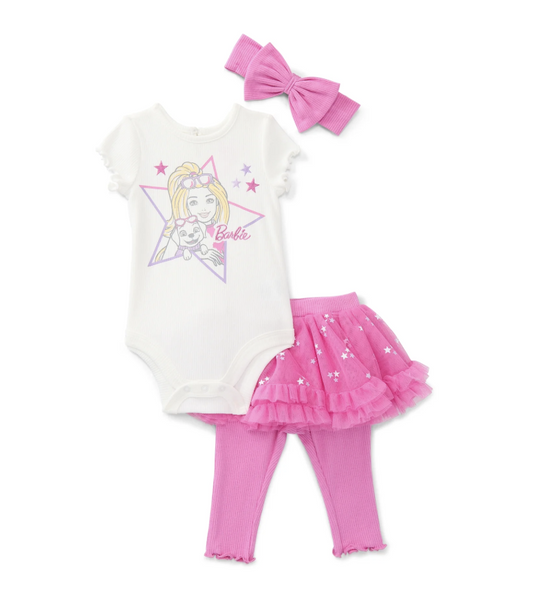Barbie Baby Girls 3pc Star Bodysuit Tutu & Headband Set