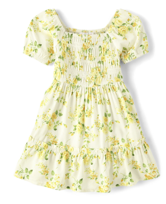 Girls Floral Smocked Dress