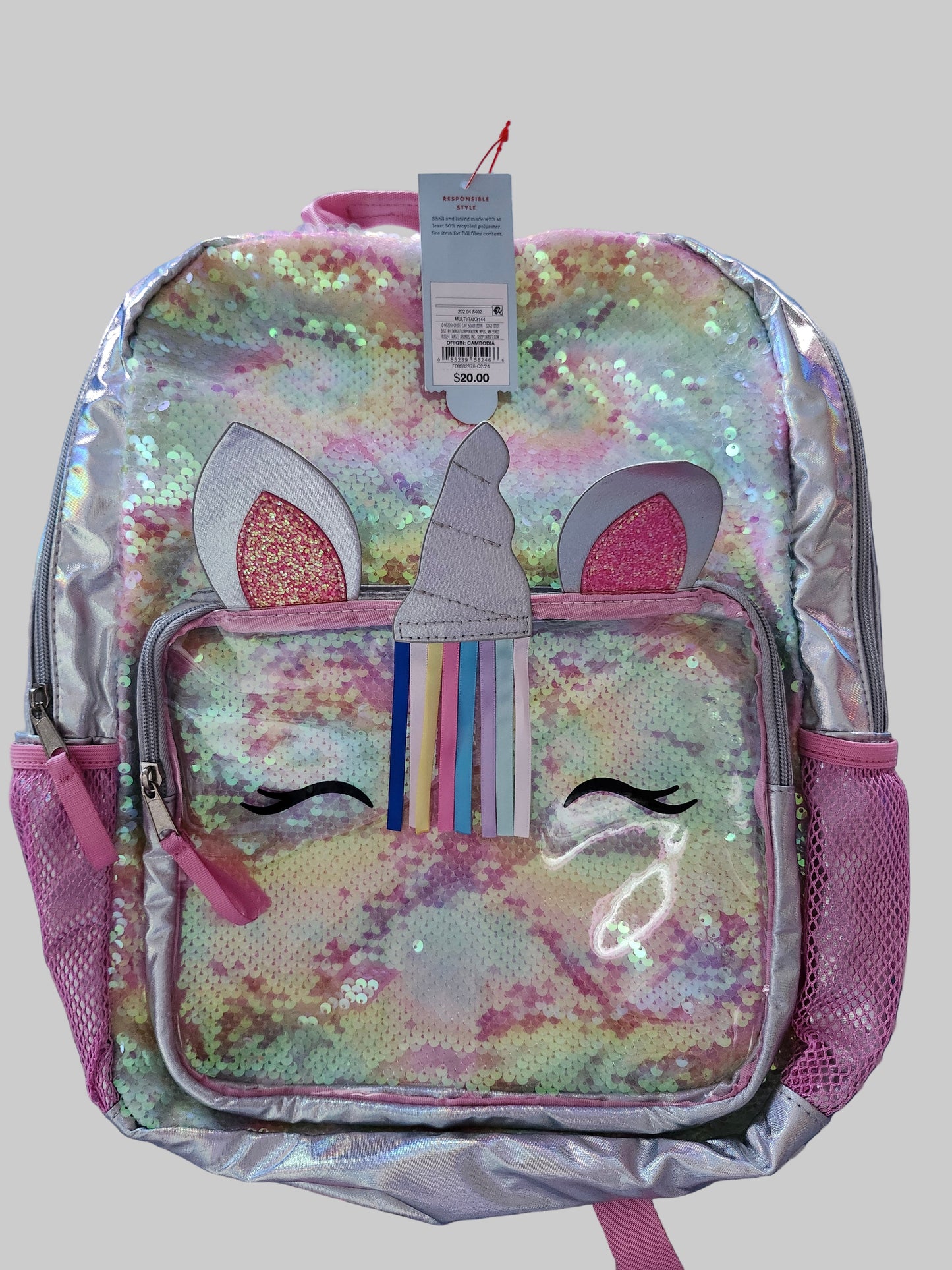 Cat & Jack Unicorn Flip Sequin Backpack – Pastel Rainbow (Kids’ School Bag)