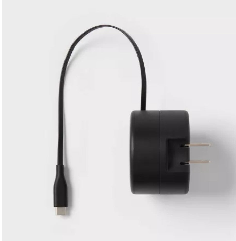 🔌🖤 Heyday™ USB-C Wall Charger with Retractable Cable – Black