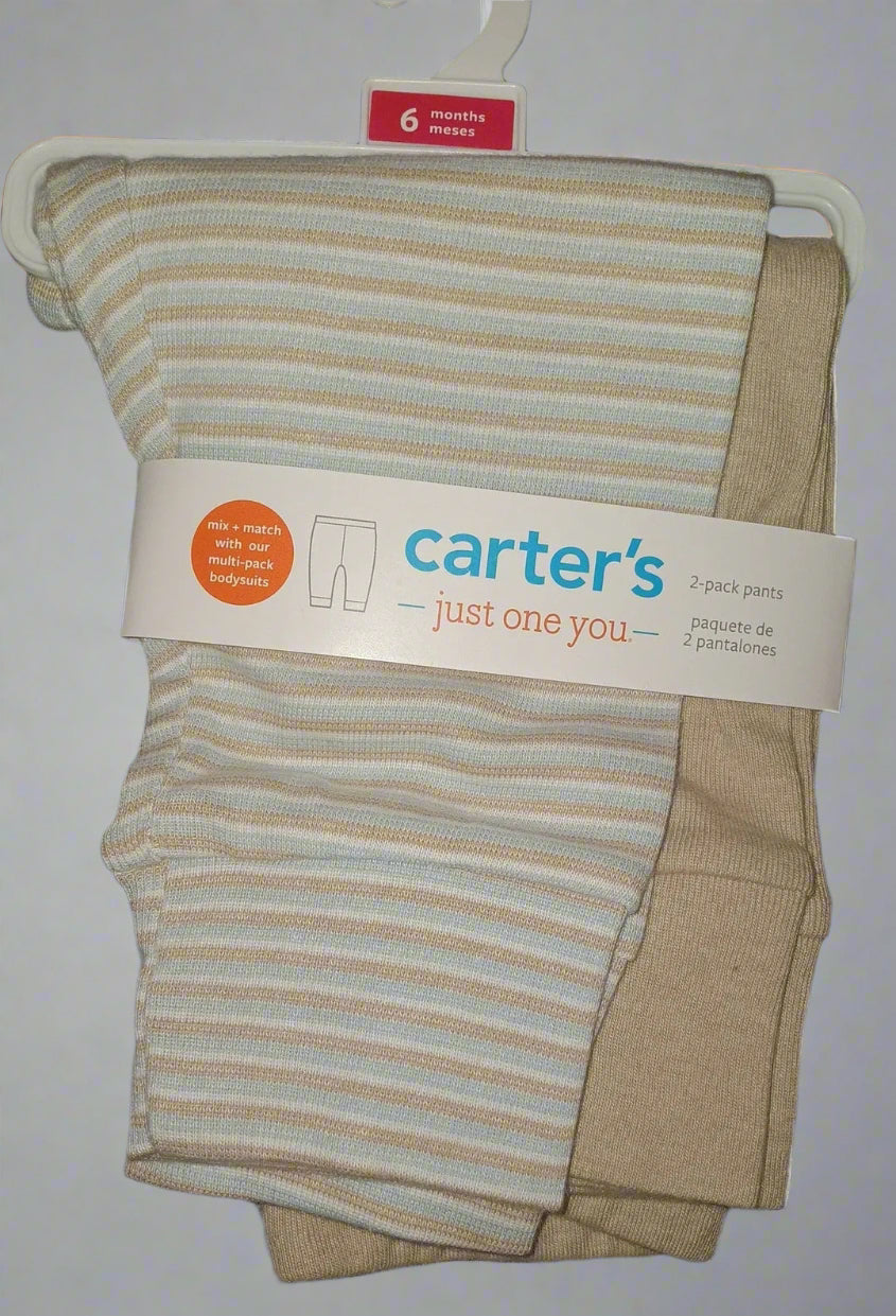 Pack of Carter's striped pants on a white background