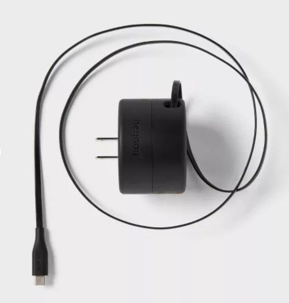 🔌🖤 Heyday™ USB-C Wall Charger with Retractable Cable – Black